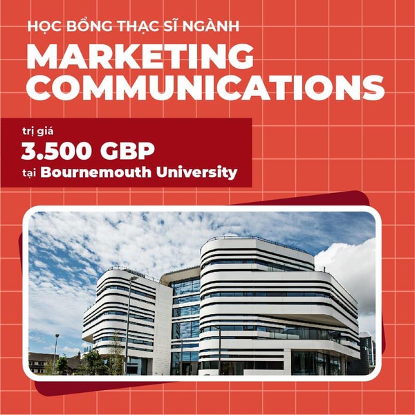 học bổng rường Bournemouth University ngành Thạc sỹ ngành Marketing Communications với trị giá 3.500 GBP