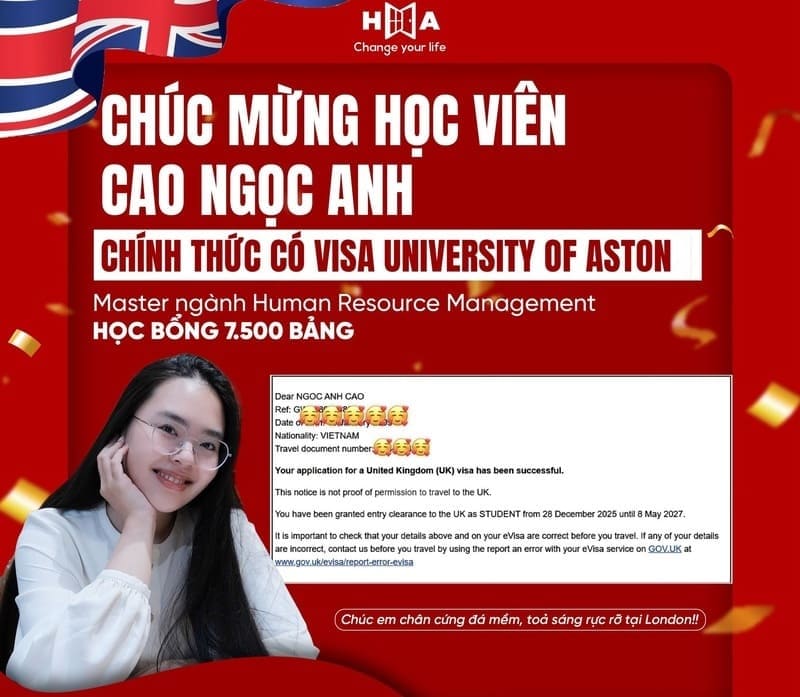Chúc mừng HV HA Abroad Cao Ngọc Anh KỶ LỤC có VISA ngay trong ngày